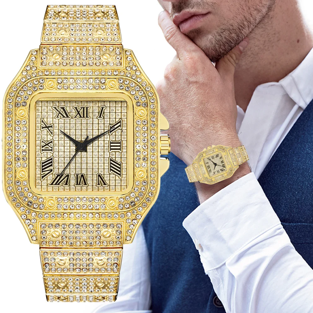 Luxury Classic Business Men's Steel Strap Square Roman Scale Rhinestone Quartz Watch Fashion Male Wristwatch Relogio Masculino