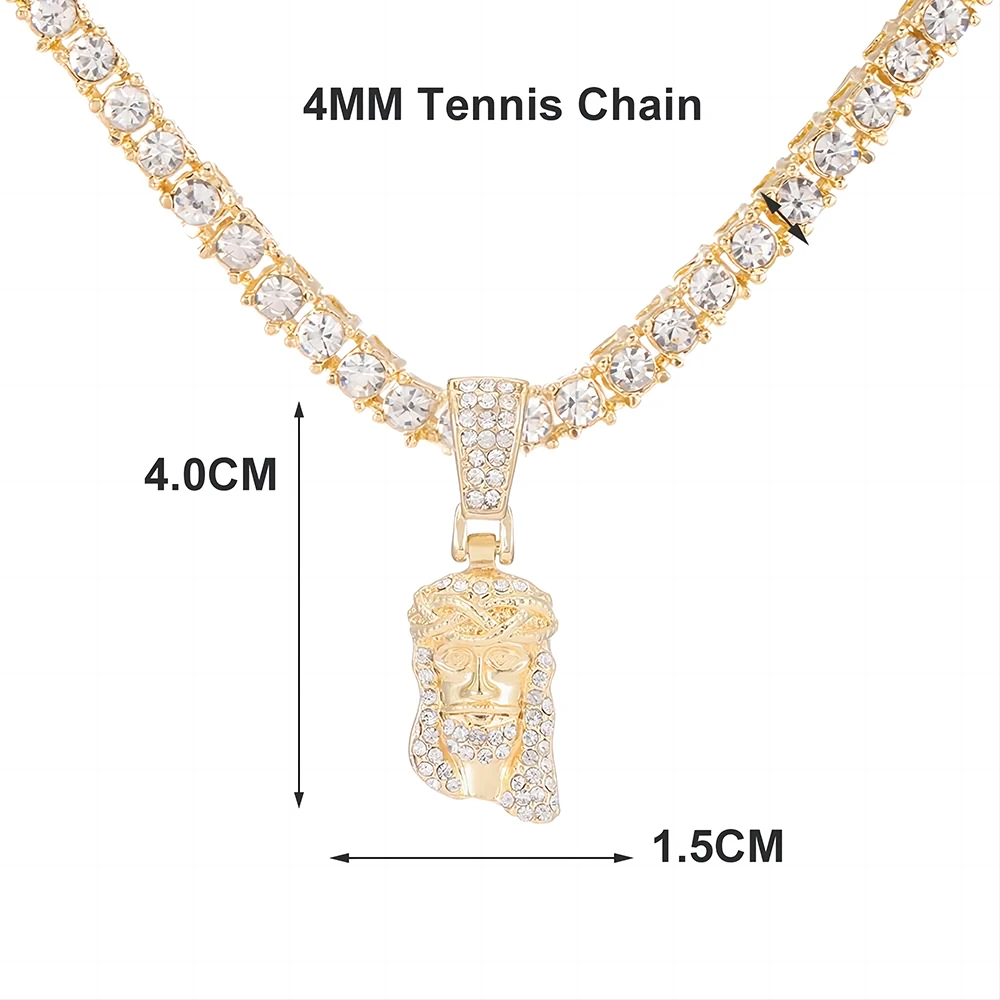 Jesus Christ Piece Head Face Pendant For Men Iced Out Shining Crystal Charm Necklace With Chain Hip Hop Jewelry