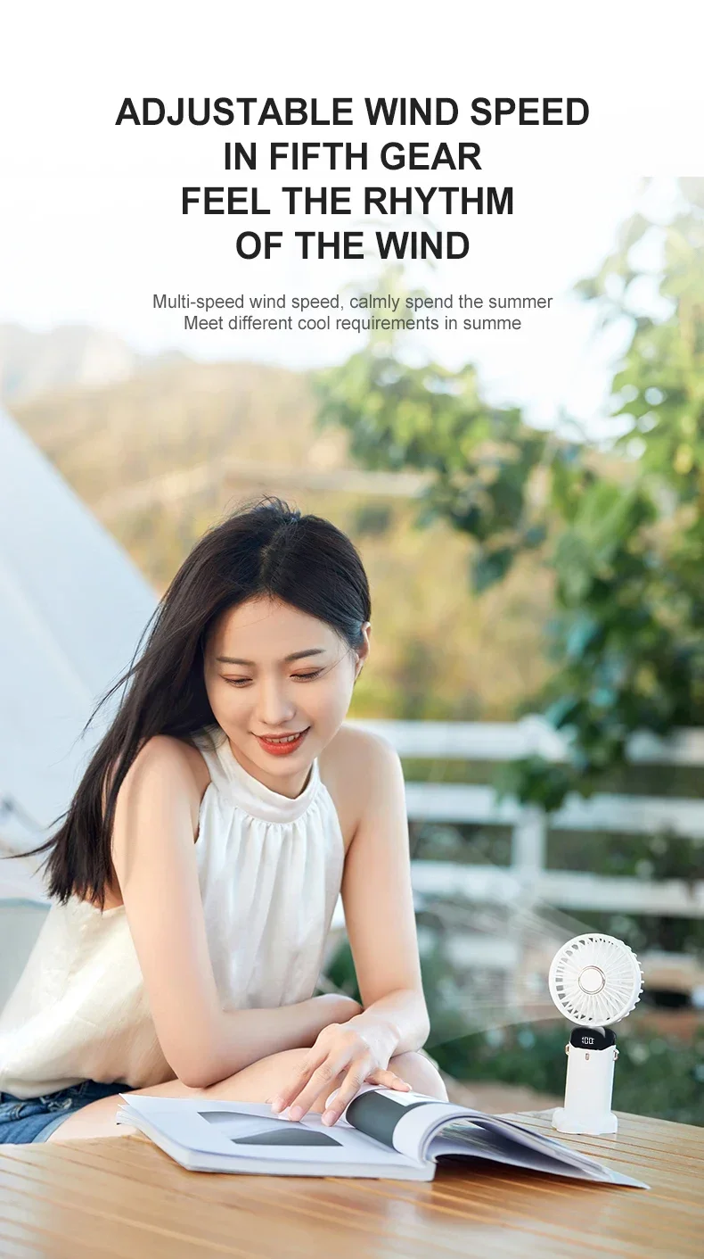 Handheld Mini Fan Foldable Portable Neck Hanging Fans 5 Speed USB Rechargeable Fan with Phone Stand and Display Screen 1800mAh