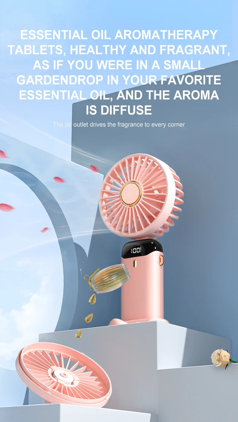 Handheld Mini Fan Foldable Portable Neck Hanging Fans 5 Speed USB Rechargeable Fan with Phone Stand and Display Screen 1800mAh