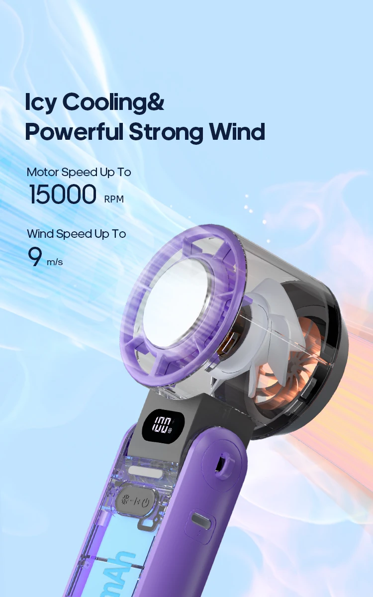 KINSCOTER Outdoor Foldable Portable Handheld Fan Mini Cooling Rechargeable 3600mAh 100-level Free Control High Speed Turbo Fan