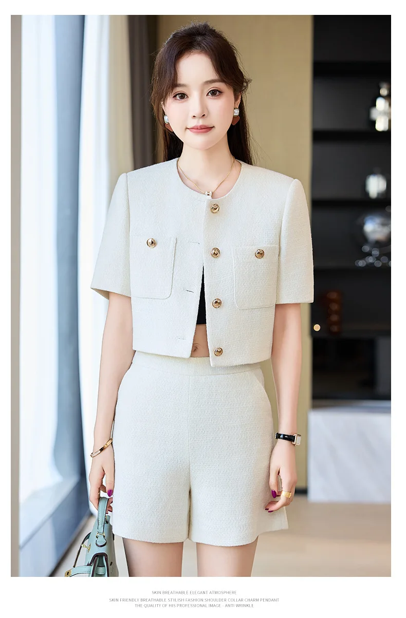 Luxury Blazer White Small Fragrance Short Sleeve Jacket Women's Summer Loose Thin Versatile Top Shorts Professional Black Suits