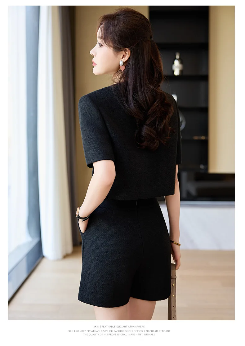 Luxury Blazer White Small Fragrance Short Sleeve Jacket Women's Summer Loose Thin Versatile Top Shorts Professional Black Suits