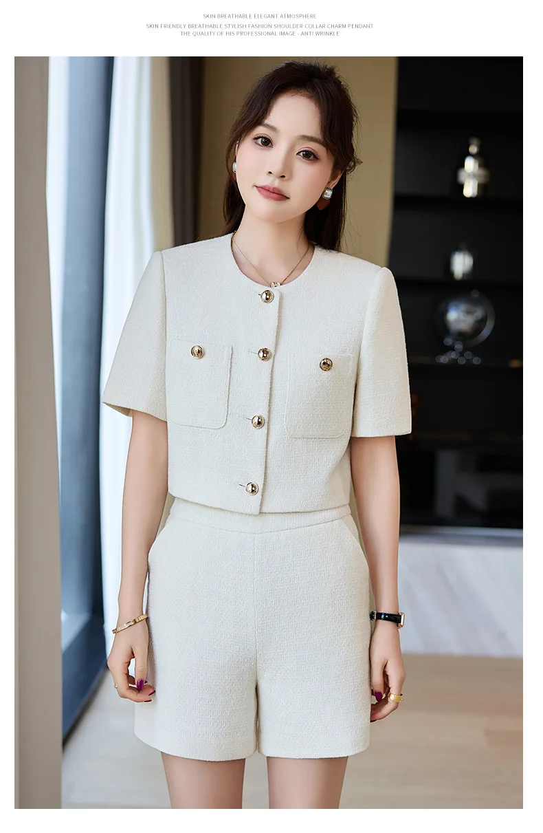 Luxury Blazer White Small Fragrance Short Sleeve Jacket Women's Summer Loose Thin Versatile Top Shorts Professional Black Suits
