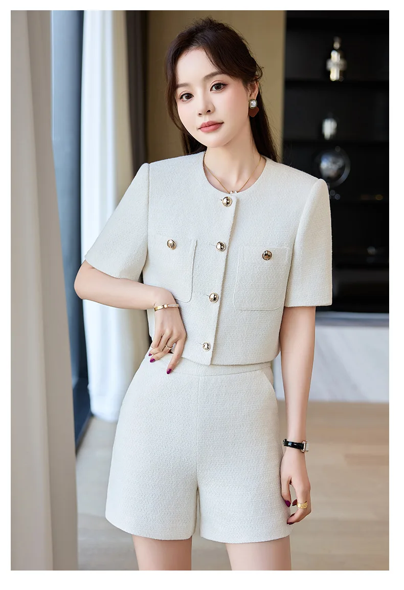 Luxury Blazer White Small Fragrance Short Sleeve Jacket Women's Summer Loose Thin Versatile Top Shorts Professional Black Suits
