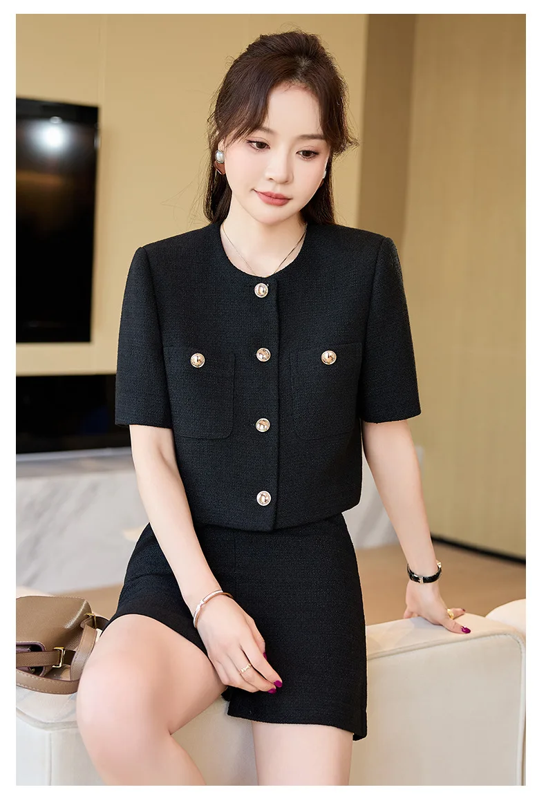 Luxury Blazer White Small Fragrance Short Sleeve Jacket Women's Summer Loose Thin Versatile Top Shorts Professional Black Suits