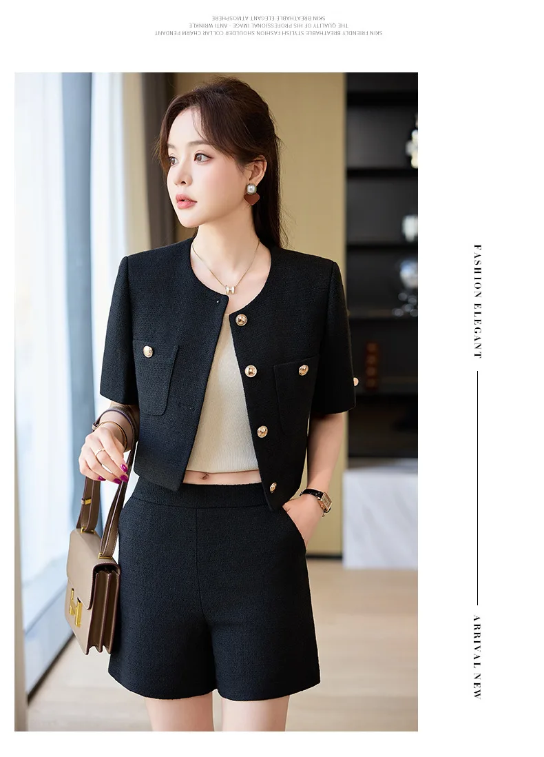 Luxury Blazer White Small Fragrance Short Sleeve Jacket Women's Summer Loose Thin Versatile Top Shorts Professional Black Suits