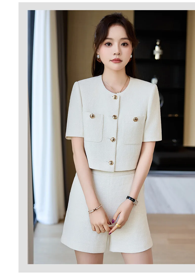 Luxury Blazer White Small Fragrance Short Sleeve Jacket Women's Summer Loose Thin Versatile Top Shorts Professional Black Suits