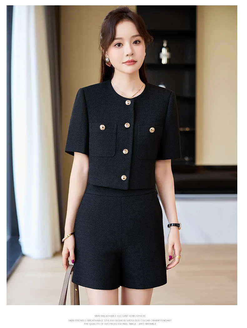 Luxury Blazer White Small Fragrance Short Sleeve Jacket Women's Summer Loose Thin Versatile Top Shorts Professional Black Suits