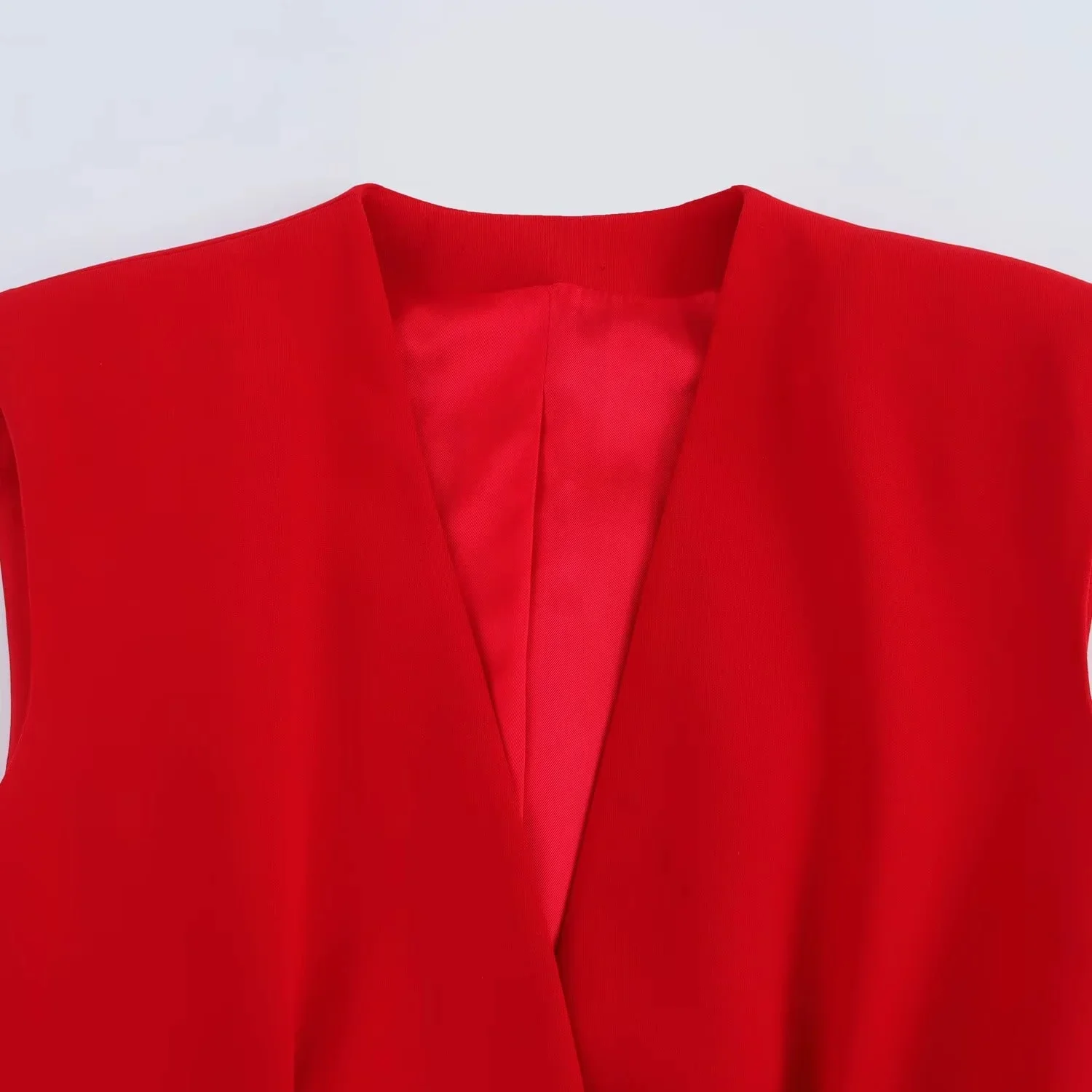 TRAFZA Office Lady Chic Red Vest Blazer Suits V Neck Sashes Sleeveless Blazer High Waist Wide Leg Pants Fashion 2025 Summer Sets