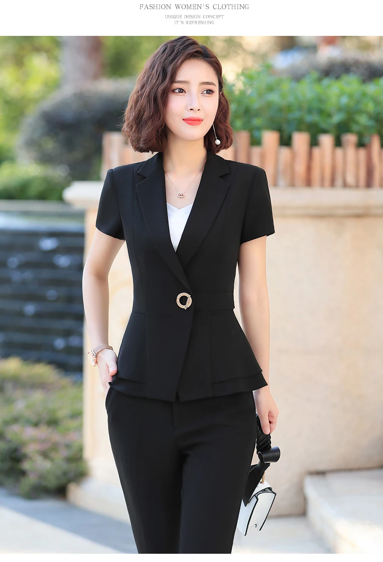 Naviu Women Pants Suit New Summer Fashion Short Sleeve Slim Blazer and Trousers Business Temperament Office Lady Work Wear Naviu Women Pants Suit New Summer Fashion Short Sleeve Slim Blazer and Trousers Business Temperament Office Lady Work Wear