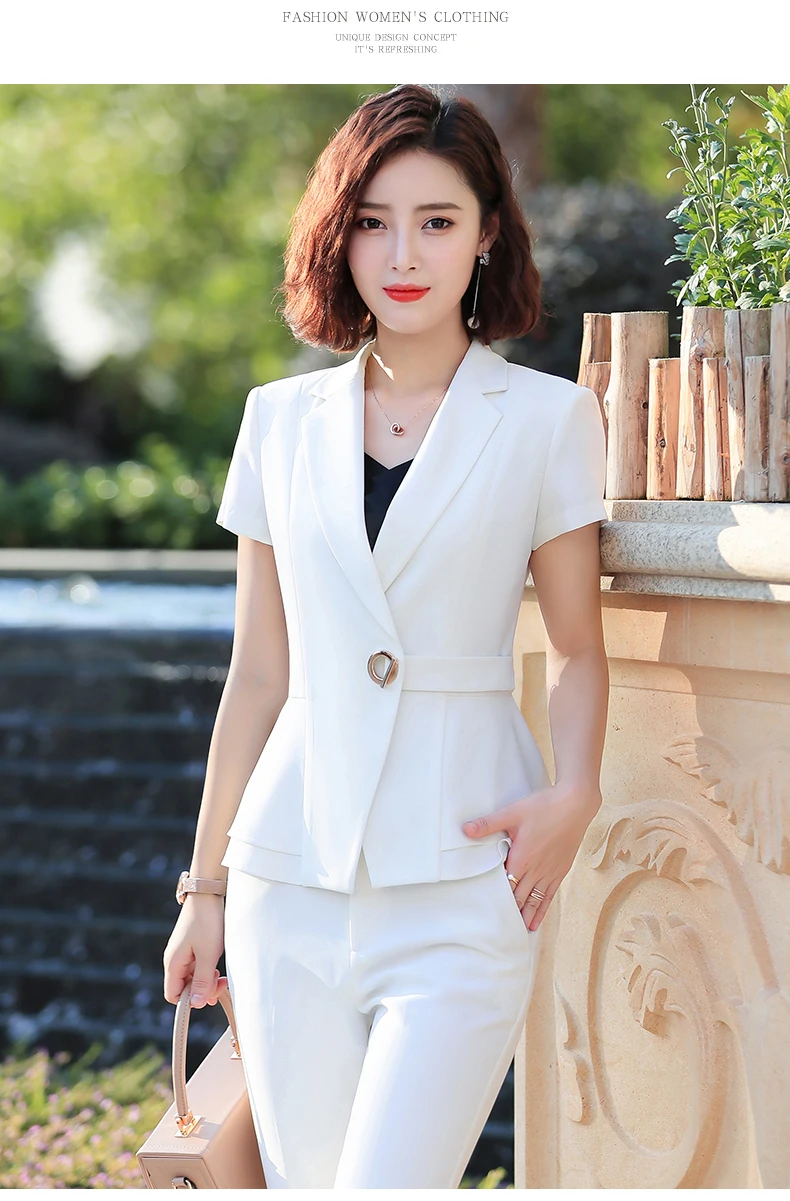 Naviu Women Pants Suit New Summer Fashion Short Sleeve Slim Blazer and Trousers Business Temperament Office Lady Work Wear Naviu Women Pants Suit New Summer Fashion Short Sleeve Slim Blazer and Trousers Business Temperament Office Lady Work Wear