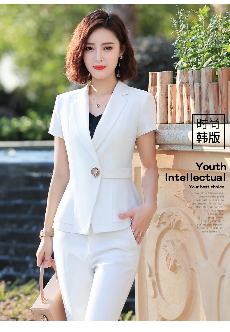 Naviu Women Pants Suit New Summer Fashion Short Sleeve Slim Blazer and Trousers Business Temperament Office Lady Work Wear Naviu Women Pants Suit New Summer Fashion Short Sleeve Slim Blazer and Trousers Business Temperament Office Lady Work Wear