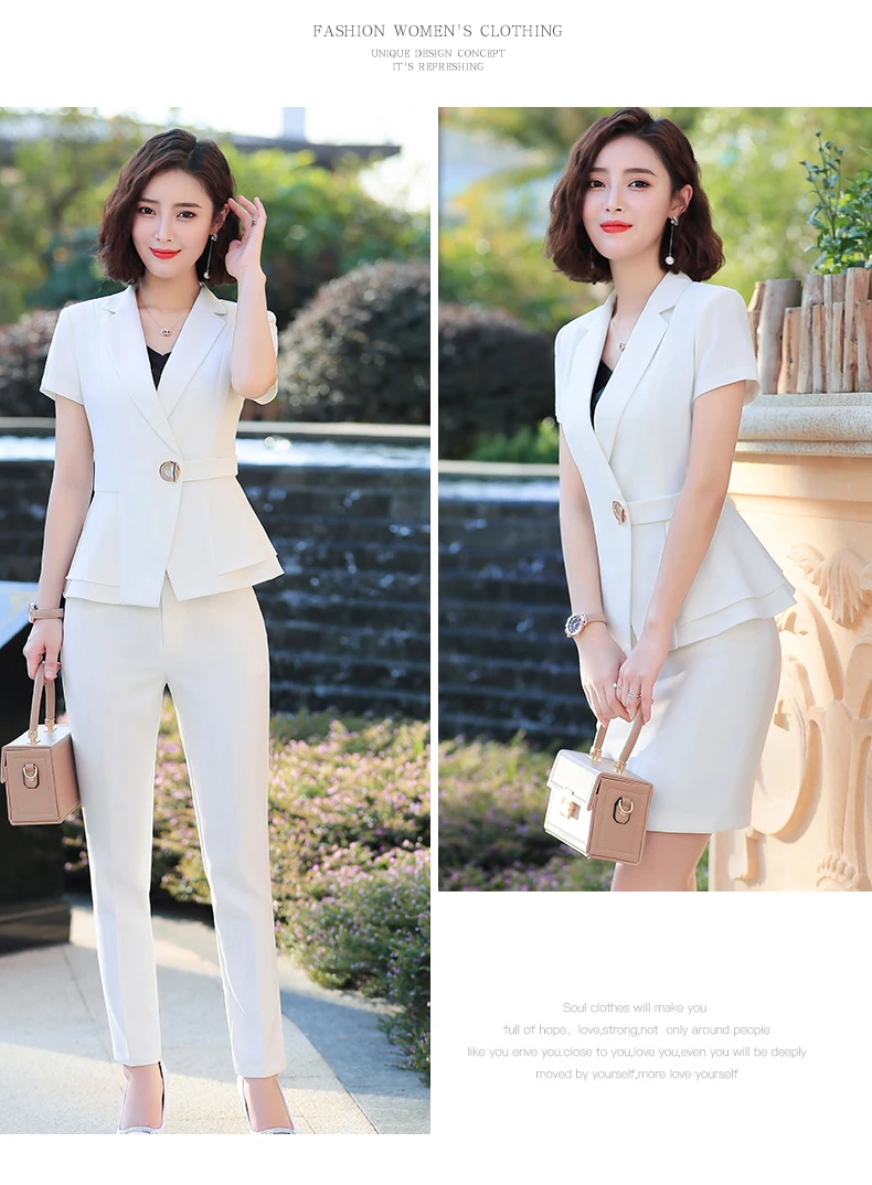 Naviu Women Pants Suit New Summer Fashion Short Sleeve Slim Blazer and Trousers Business Temperament Office Lady Work Wear Naviu Women Pants Suit New Summer Fashion Short Sleeve Slim Blazer and Trousers Business Temperament Office Lady Work Wear