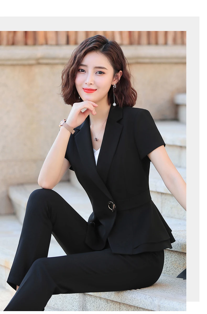 Naviu Women Pants Suit New Summer Fashion Short Sleeve Slim Blazer and Trousers Business Temperament Office Lady Work Wear Naviu Women Pants Suit New Summer Fashion Short Sleeve Slim Blazer and Trousers Business Temperament Office Lady Work Wear