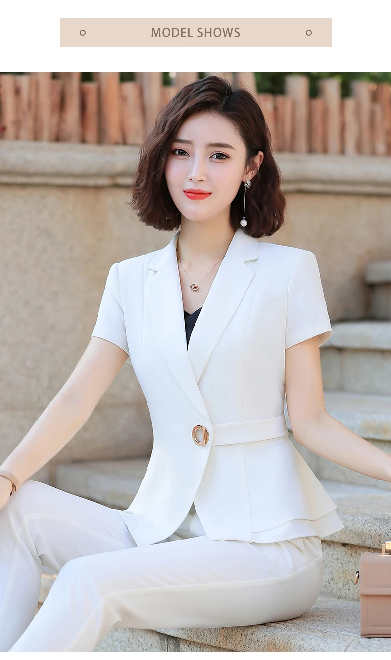 Naviu Women Pants Suit New Summer Fashion Short Sleeve Slim Blazer and Trousers Business Temperament Office Lady Work Wear Naviu Women Pants Suit New Summer Fashion Short Sleeve Slim Blazer and Trousers Business Temperament Office Lady Work Wear