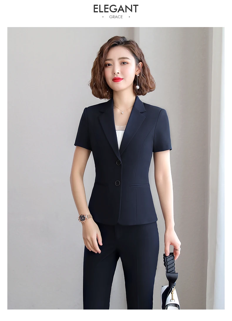 Naviu New Fashion Women Formal Suits Business Temperament Short Sleeve Slim Blazer and Trousers Office Ladies Work Wear Naviu New Fashion Women Formal Suits Business Temperament Short Sleeve Slim Blazer and Trousers Office Ladies Work Wear