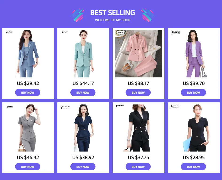 Naviu New Fashion Women Formal Suits Business Temperament Short Sleeve Slim Blazer and Trousers Office Ladies Work Wear