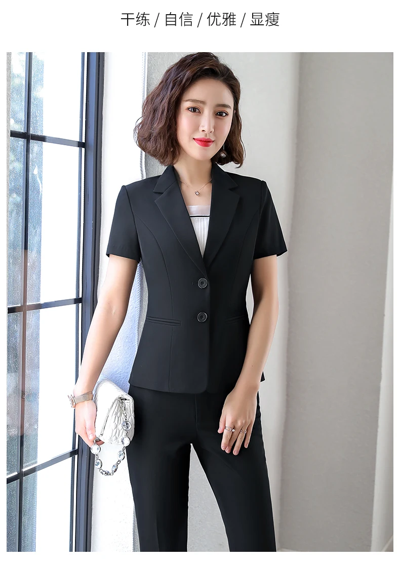 Naviu New Fashion Women Formal Suits Business Temperament Short Sleeve Slim Blazer and Trousers Office Ladies Work Wear Naviu New Fashion Women Formal Suits Business Temperament Short Sleeve Slim Blazer and Trousers Office Ladies Work Wear