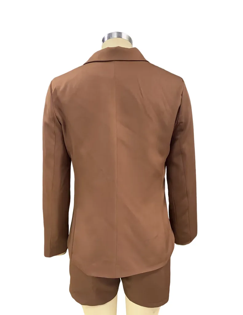 BAMBOOBOY Office Lady Women Blazer Suits Long Sleeve Turn-Down Neck Blazer+ Shorts Summer Street Wear 2 Pieces Sets with Button