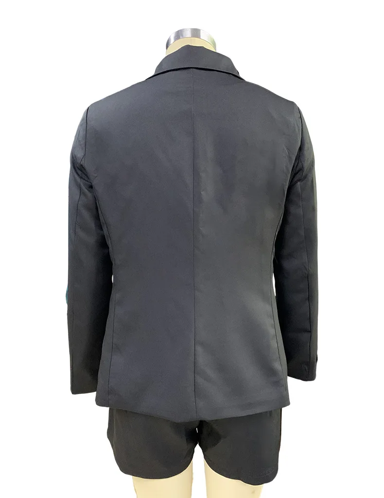 BAMBOOBOY Office Lady Women Blazer Suits Long Sleeve Turn-Down Neck Blazer+ Shorts Summer Street Wear 2 Pieces Sets with Button