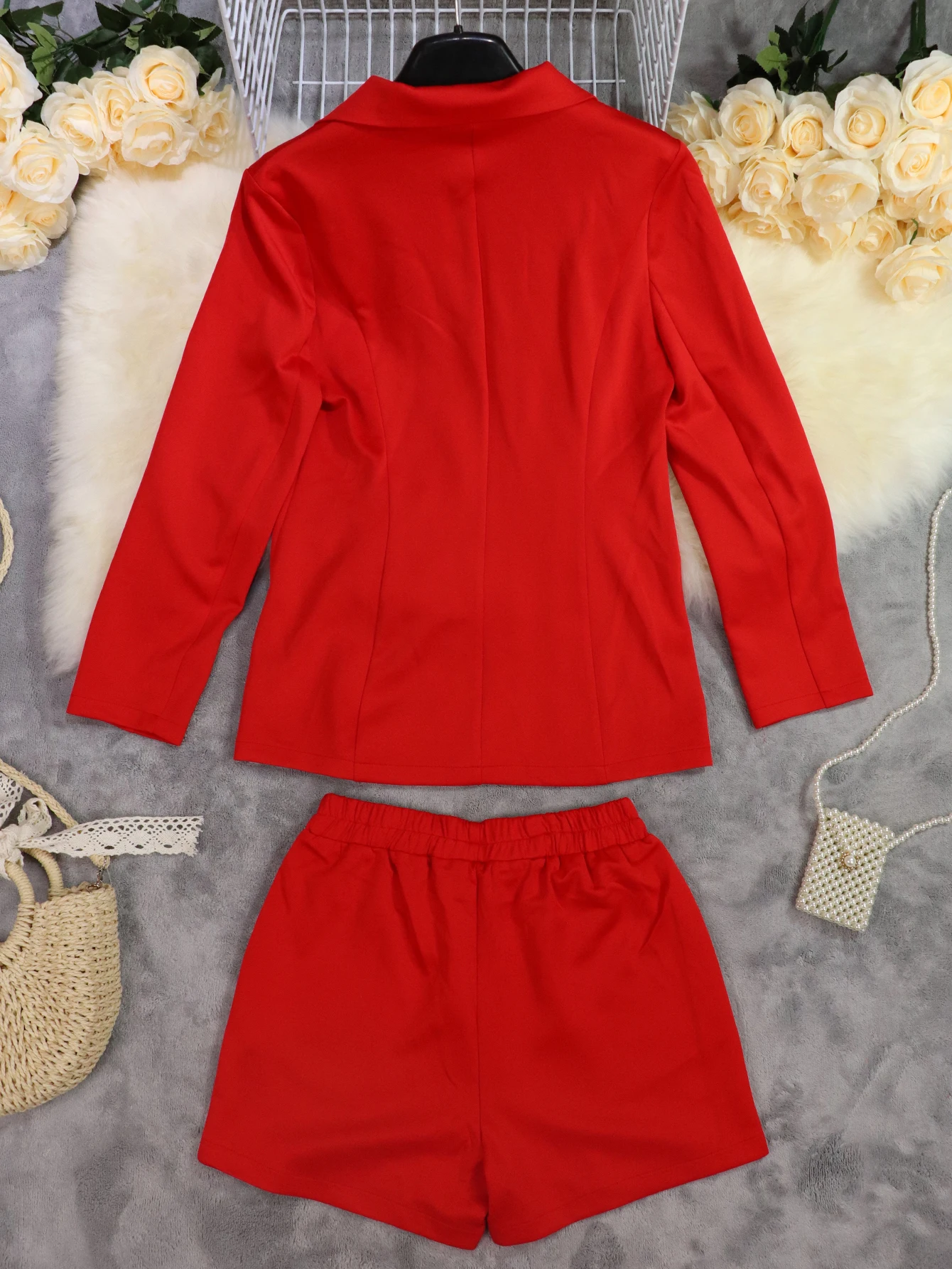 Single Button Long Sleeve Blazers with Short Pants Set Blazer Shorts Suit Lady Fashion Outfit Daily Street Two Pieces Sets