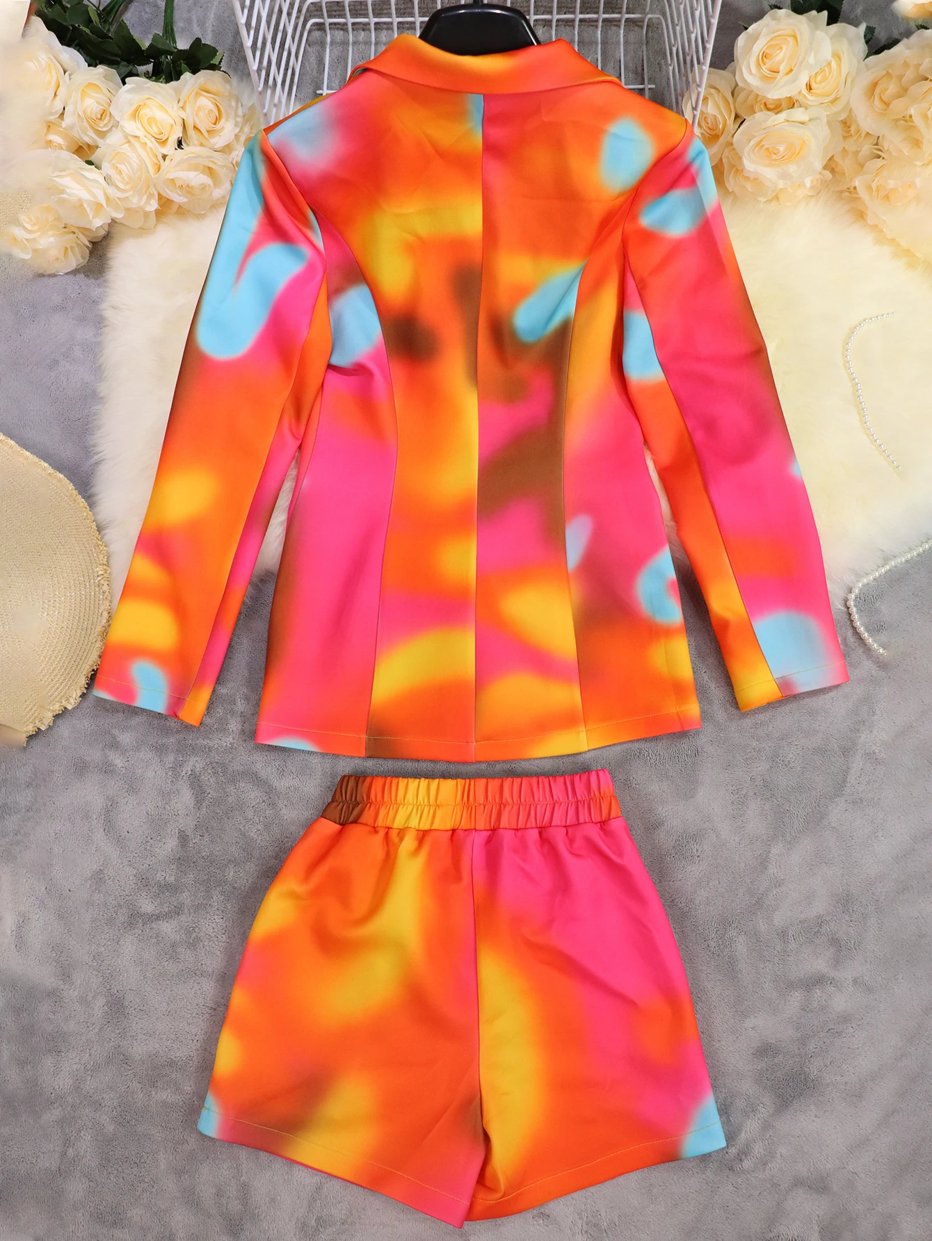 Single Button Long Sleeve Blazers with Short Pants Set Blazer Shorts Suit Lady Fashion Outfit Daily Street Two Pieces Sets