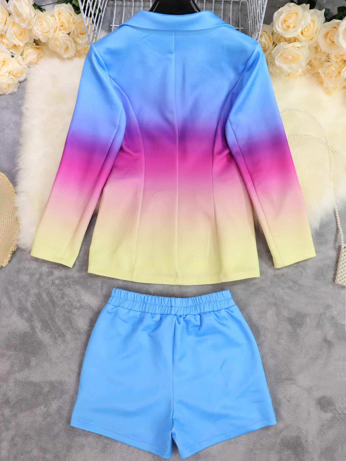 Single Button Long Sleeve Blazers with Short Pants Set Blazer Shorts Suit Lady Fashion Outfit Daily Street Two Pieces Sets