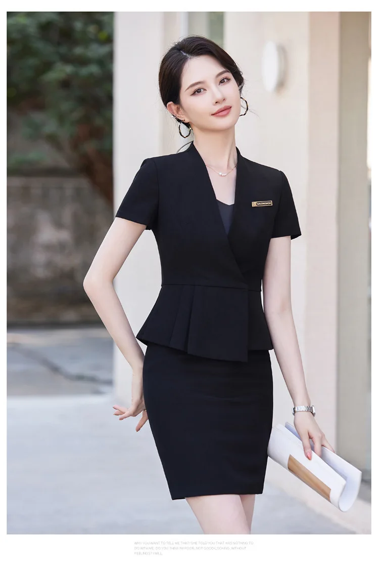 Summer Short Sleeve Women Business Suits OL Styles Office Ladies Formal Professional Work Wear with Skirt and Tops Career Set Summer Short Sleeve Women Business Suits OL Styles Office Ladies Formal Professional Work Wear with Skirt and Tops Career Set