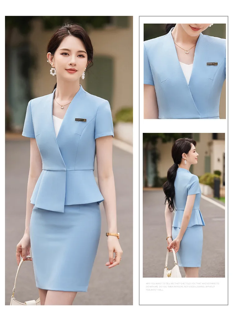 Summer Short Sleeve Women Business Suits OL Styles Office Ladies Formal Professional Work Wear with Skirt and Tops Career Set Summer Short Sleeve Women Business Suits OL Styles Office Ladies Formal Professional Work Wear with Skirt and Tops Career Set