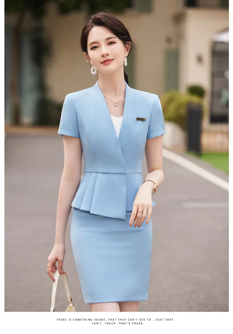Summer Short Sleeve Women Business Suits OL Styles Office Ladies Formal Professional Work Wear with Skirt and Tops Career Set Summer Short Sleeve Women Business Suits OL Styles Office Ladies Formal Professional Work Wear with Skirt and Tops Career Set