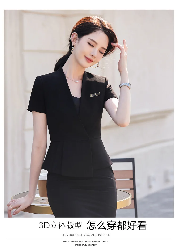 Summer Short Sleeve Women Business Suits OL Styles Office Ladies Formal Professional Work Wear with Skirt and Tops Career Set Summer Short Sleeve Women Business Suits OL Styles Office Ladies Formal Professional Work Wear with Skirt and Tops Career Set
