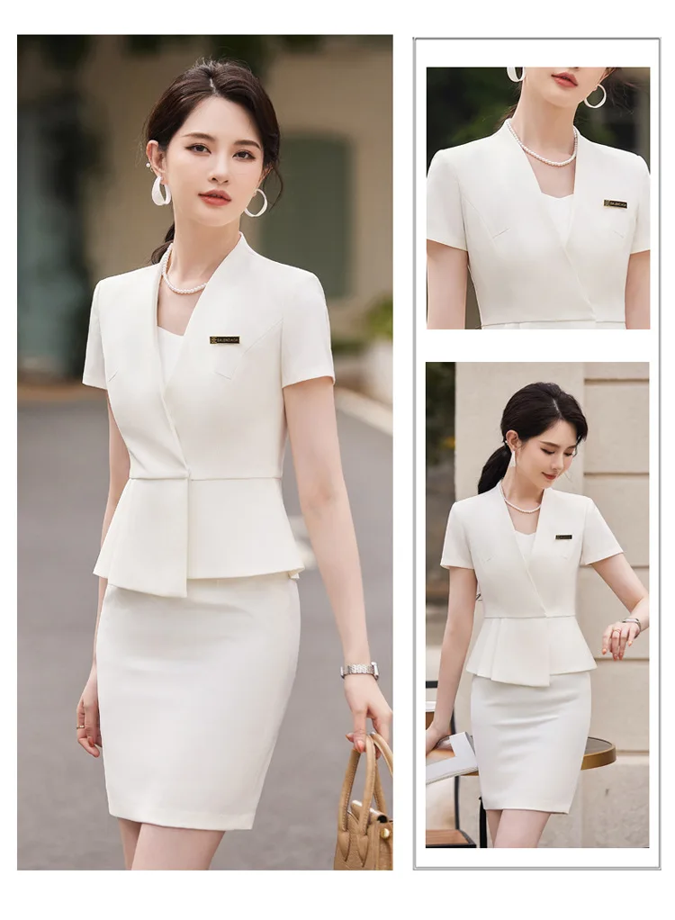 Summer Short Sleeve Women Business Suits OL Styles Office Ladies Formal Professional Work Wear with Skirt and Tops Career Set Summer Short Sleeve Women Business Suits OL Styles Office Ladies Formal Professional Work Wear with Skirt and Tops Career Set