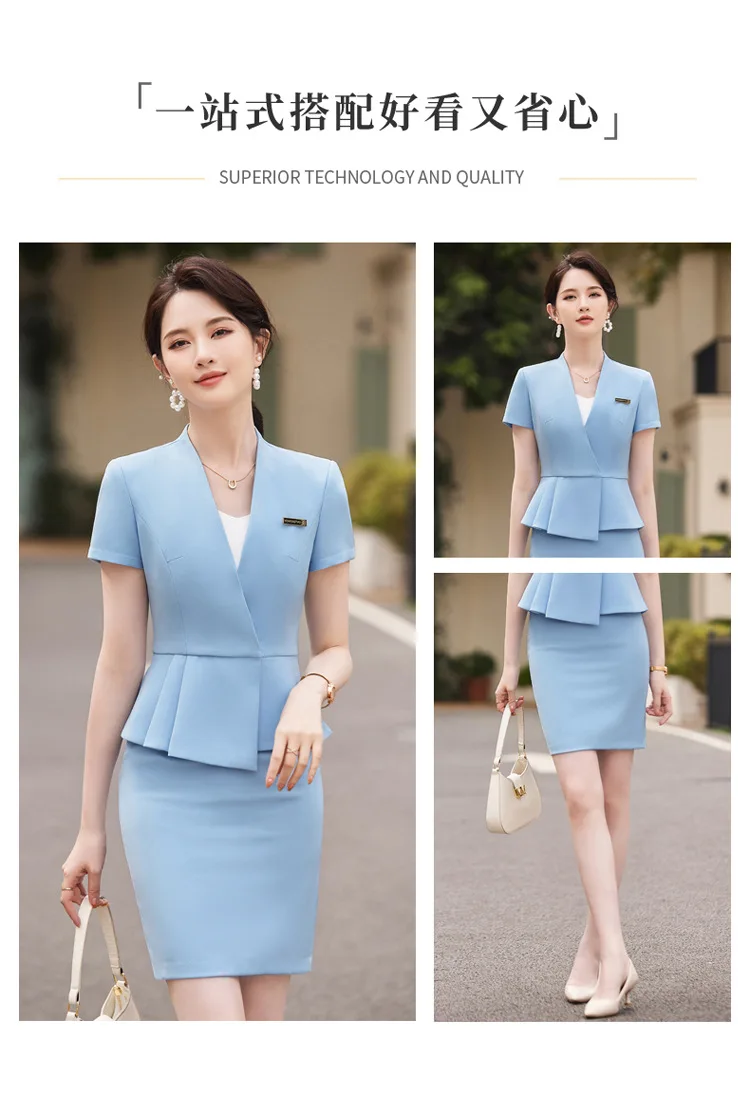 Summer Short Sleeve Women Business Suits OL Styles Office Ladies Formal Professional Work Wear with Skirt and Tops Career Set Summer Short Sleeve Women Business Suits OL Styles Office Ladies Formal Professional Work Wear with Skirt and Tops Career Set