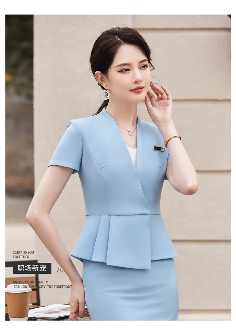 Summer Short Sleeve Women Business Suits OL Styles Office Ladies Formal Professional Work Wear with Skirt and Tops Career Set Summer Short Sleeve Women Business Suits OL Styles Office Ladies Formal Professional Work Wear with Skirt and Tops Career Set