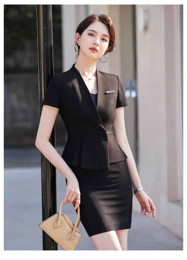 Summer Short Sleeve Women Business Suits OL Styles Office Ladies Formal Professional Work Wear with Skirt and Tops Career Set Summer Short Sleeve Women Business Suits OL Styles Office Ladies Formal Professional Work Wear with Skirt and Tops Career Set