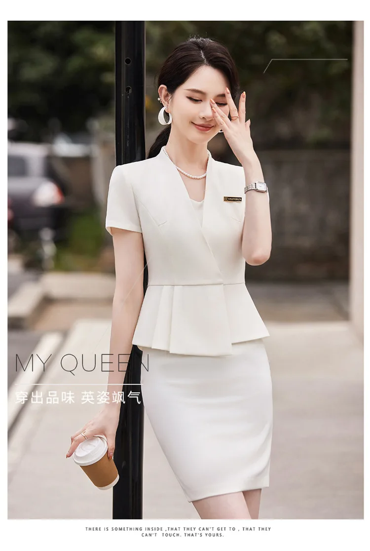 Summer Short Sleeve Women Business Suits OL Styles Office Ladies Formal Professional Work Wear with Skirt and Tops Career Set Summer Short Sleeve Women Business Suits OL Styles Office Ladies Formal Professional Work Wear with Skirt and Tops Career Set