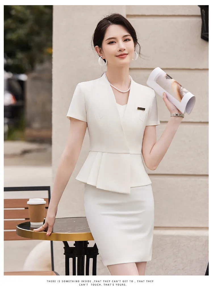 Summer Short Sleeve Women Business Suits OL Styles Office Ladies Formal Professional Work Wear with Skirt and Tops Career Set Summer Short Sleeve Women Business Suits OL Styles Office Ladies Formal Professional Work Wear with Skirt and Tops Career Set
