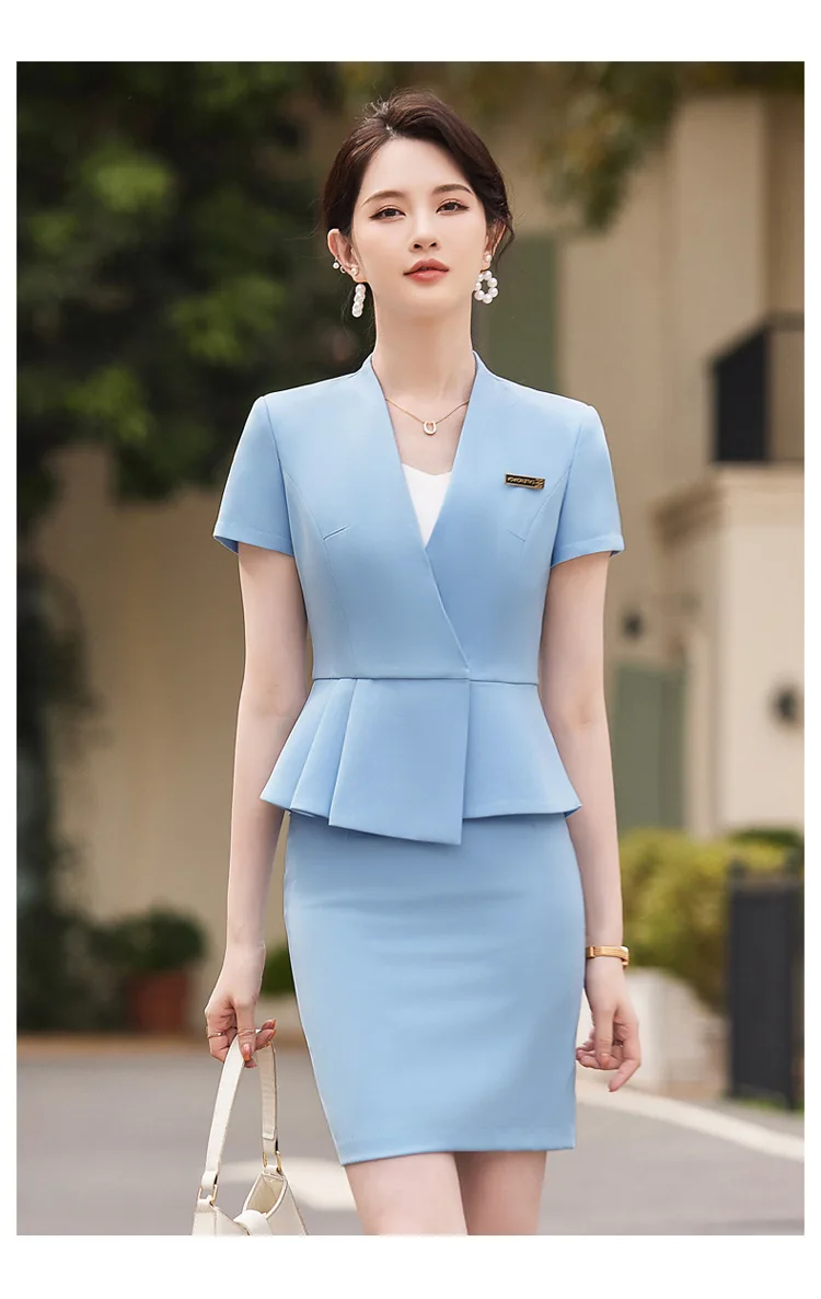 Summer Short Sleeve Women Business Suits OL Styles Office Ladies Formal Professional Work Wear with Skirt and Tops Career Set Summer Short Sleeve Women Business Suits OL Styles Office Ladies Formal Professional Work Wear with Skirt and Tops Career Set