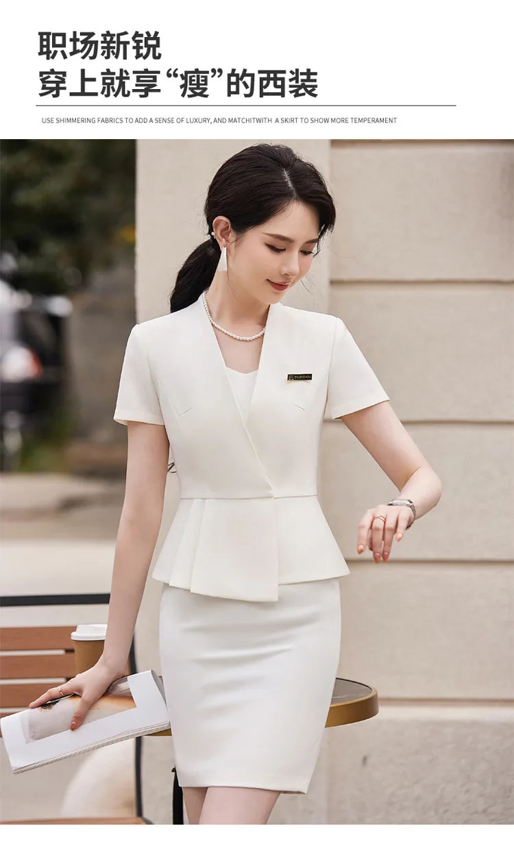 Summer Short Sleeve Women Business Suits OL Styles Office Ladies Formal Professional Work Wear with Skirt and Tops Career Set Summer Short Sleeve Women Business Suits OL Styles Office Ladies Formal Professional Work Wear with Skirt and Tops Career Set