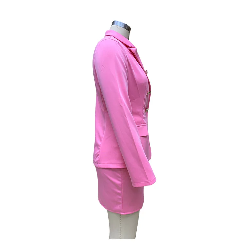 BAMBOOBOY Blazer Suits 2 Pieces Women Long Sleeve Coat + High Waist Mini Skirt Autumn Clothes Streetwear Pink Two Piece Sets