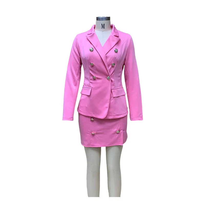 BAMBOOBOY Blazer Suits 2 Pieces Women Long Sleeve Coat + High Waist Mini Skirt Autumn Clothes Streetwear Pink Two Piece Sets