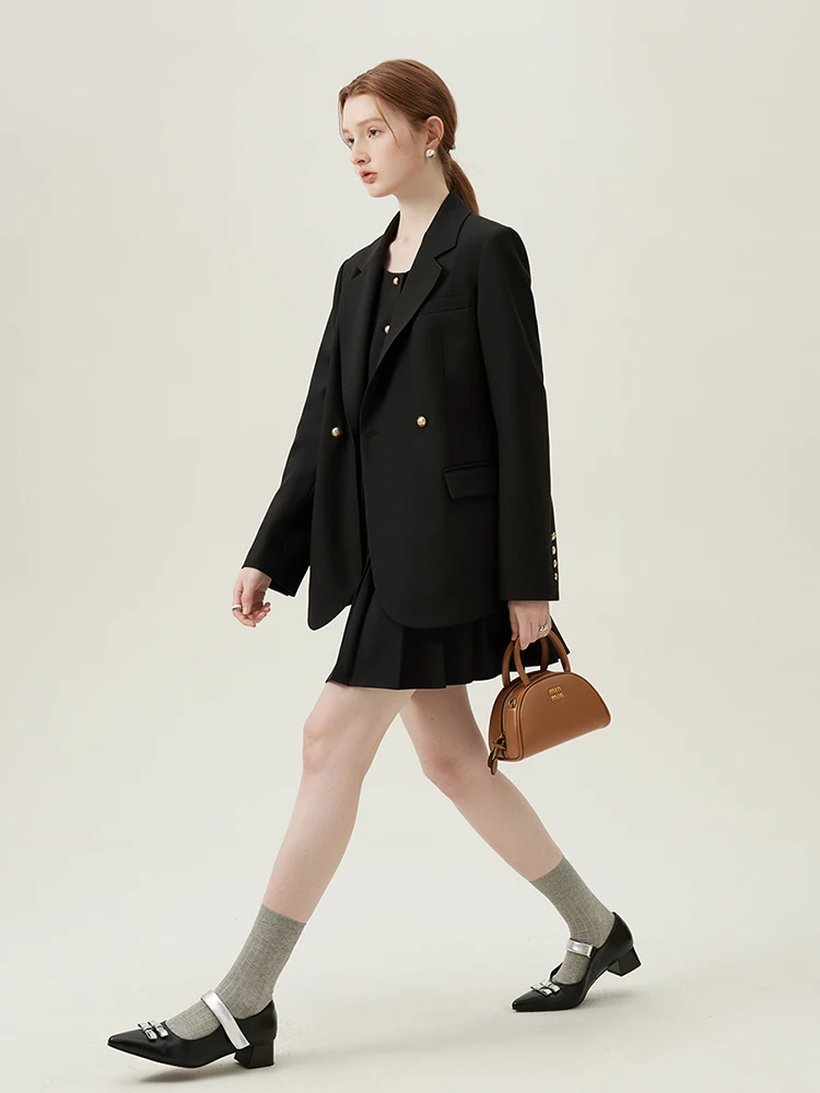 FSLE Women Blazer Temperament Suit Jacket for Office Lady Sets Formal Female Blazer Vest Skirt 24FS11075