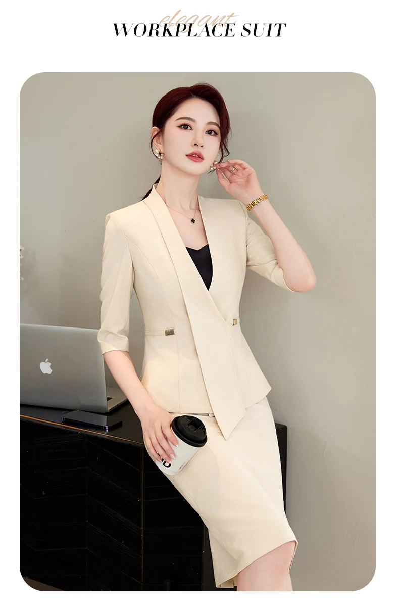 NAVIU New Spring Summer Female Elegant Women Skirt Suits Apricot Navy Blue Blazer And Skirt Business Office Lady 2 Pieces Set NAVIU New Spring Summer Female Elegant Women Skirt Suits Apricot Navy Blue Blazer And Skirt Business Office Lady 2 Pieces Set