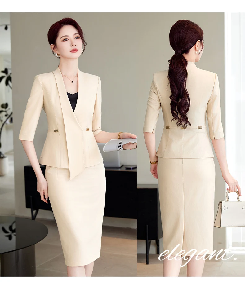 NAVIU New Spring Summer Female Elegant Women Skirt Suits Apricot Navy Blue Blazer And Skirt Business Office Lady 2 Pieces Set NAVIU New Spring Summer Female Elegant Women Skirt Suits Apricot Navy Blue Blazer And Skirt Business Office Lady 2 Pieces Set