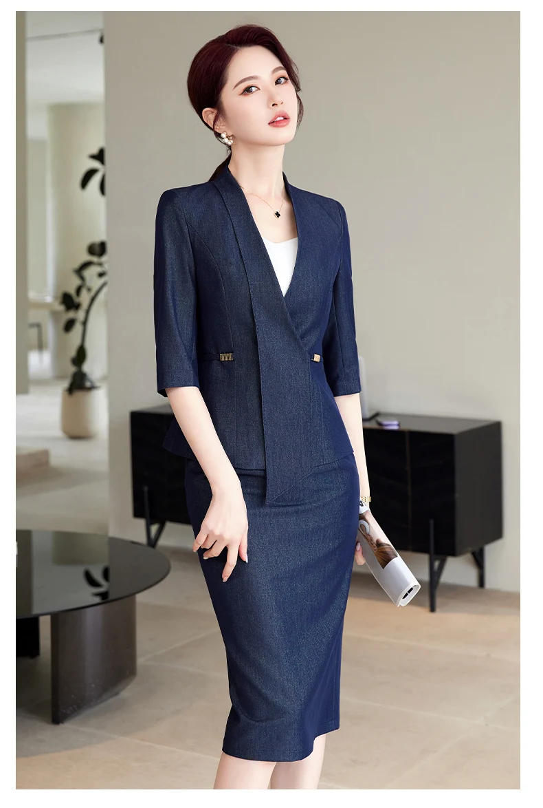 NAVIU New Spring Summer Female Elegant Women Skirt Suits Apricot Navy Blue Blazer And Skirt Business Office Lady 2 Pieces Set NAVIU New Spring Summer Female Elegant Women Skirt Suits Apricot Navy Blue Blazer And Skirt Business Office Lady 2 Pieces Set