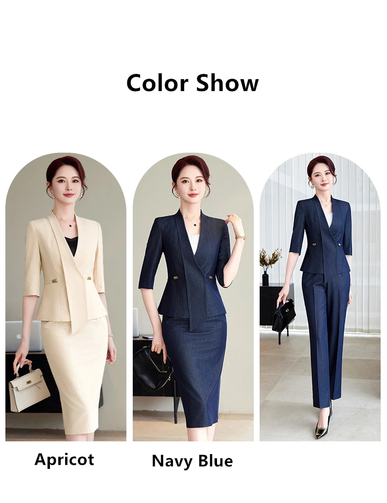 NAVIU New Spring Summer Female Elegant Women Skirt Suits Apricot Navy Blue Blazer And Skirt Business Office Lady 2 Pieces Set NAVIU New Spring Summer Female Elegant Women Skirt Suits Apricot Navy Blue Blazer And Skirt Business Office Lady 2 Pieces Set