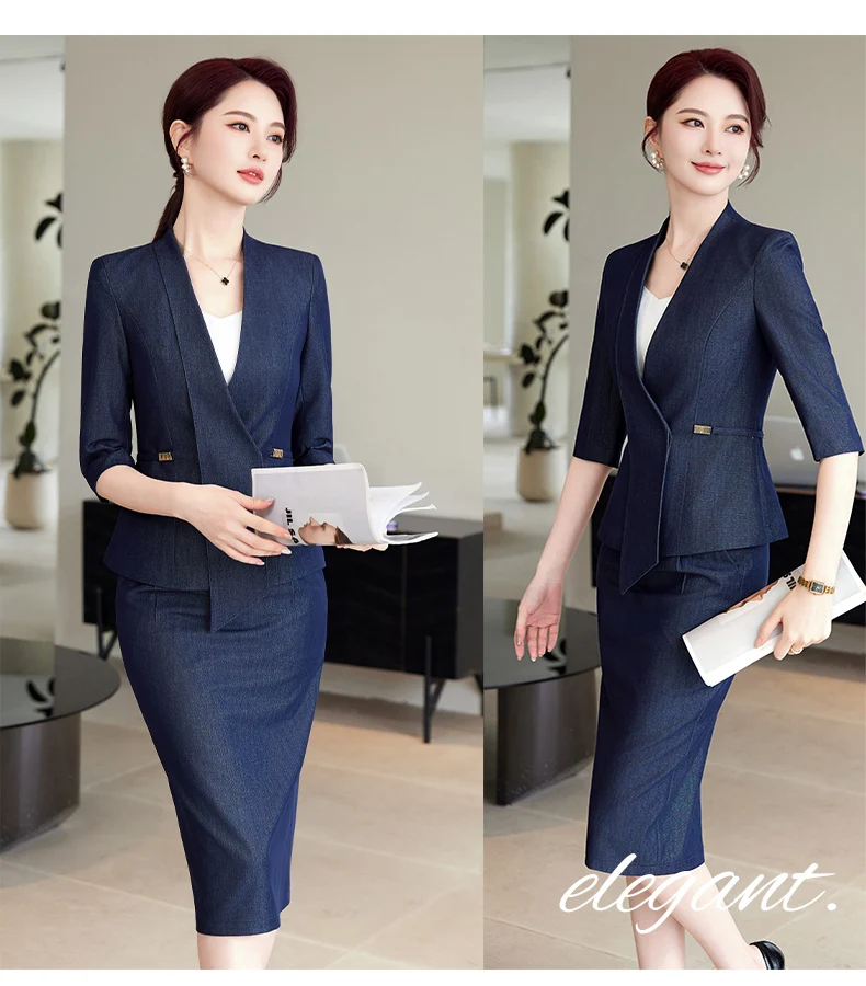 NAVIU New Spring Summer Female Elegant Women Skirt Suits Apricot Navy Blue Blazer And Skirt Business Office Lady 2 Pieces Set NAVIU New Spring Summer Female Elegant Women Skirt Suits Apricot Navy Blue Blazer And Skirt Business Office Lady 2 Pieces Set