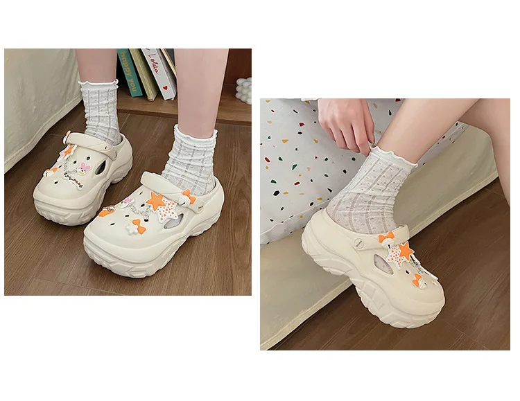 Women's Summer Beach Clogs with Adorable Cartoon Accents, Breathable Hollow Out Design, Lightweight and Comfy for Casual Wear