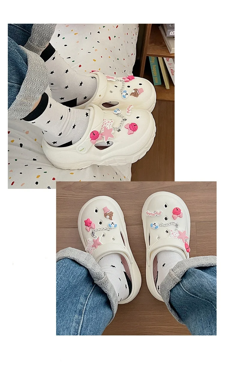 Women's Summer Beach Clogs with Adorable Cartoon Accents, Breathable Hollow Out Design, Lightweight and Comfy for Casual Wear